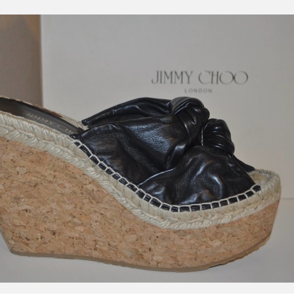 Jimmy Choo Priory Black Wedge Sandals|sz 37.5 - Picture 8 of 8